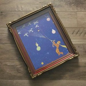 Vintage Wooden Handmade Shadow Box Frame with 'Le Petit Prince' Print